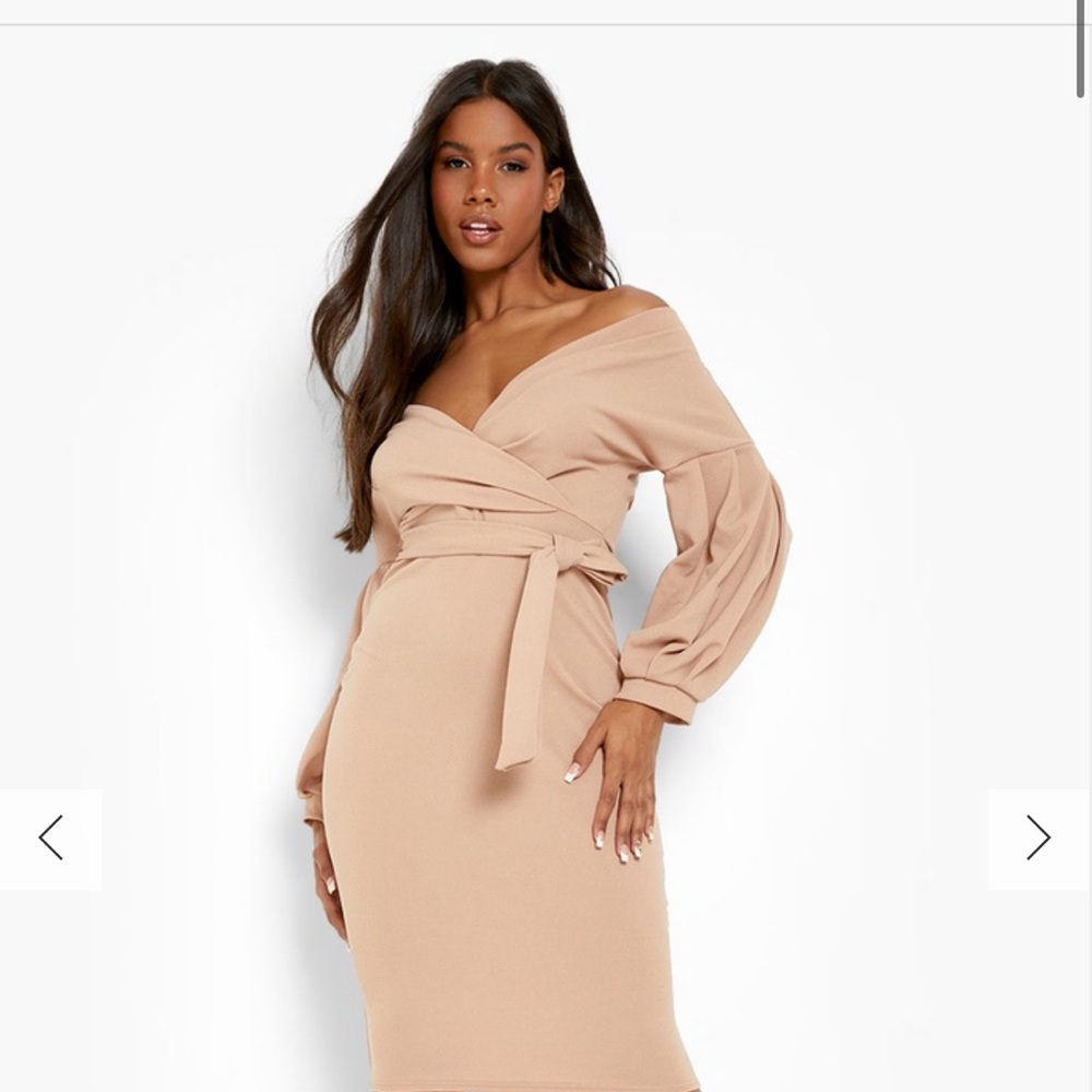 Brand new boohoo off the shoulder mini dress- stone size 18